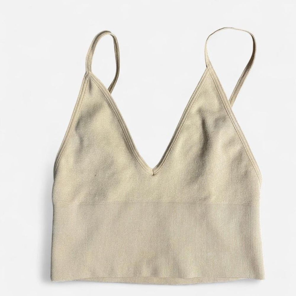 Aritzia - Talula Sand Ribbed Knit Top